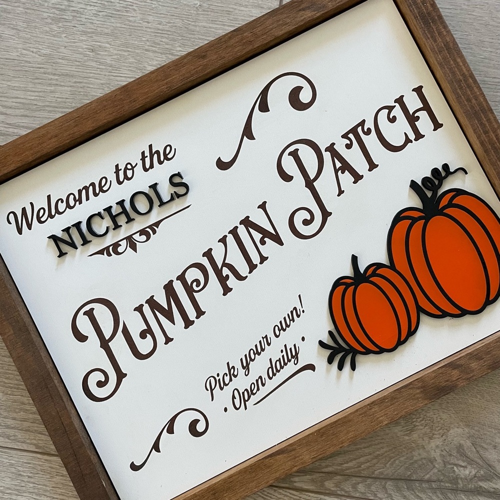 3-D personalized fall autumn pumpkin patch sign